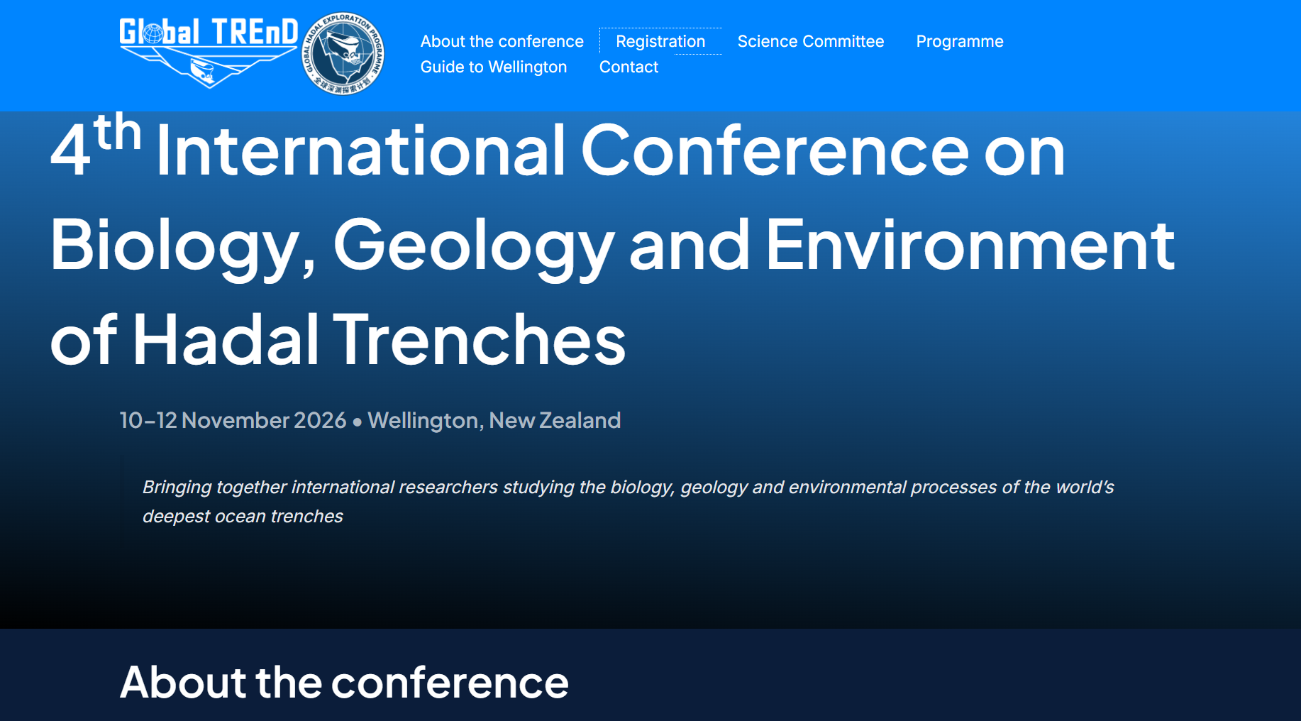 Upcoming Events: 4th International Conference on Biology, Geology and Environment of Hadal Trenches10–12 November 2026 • Wellington, New Zealand